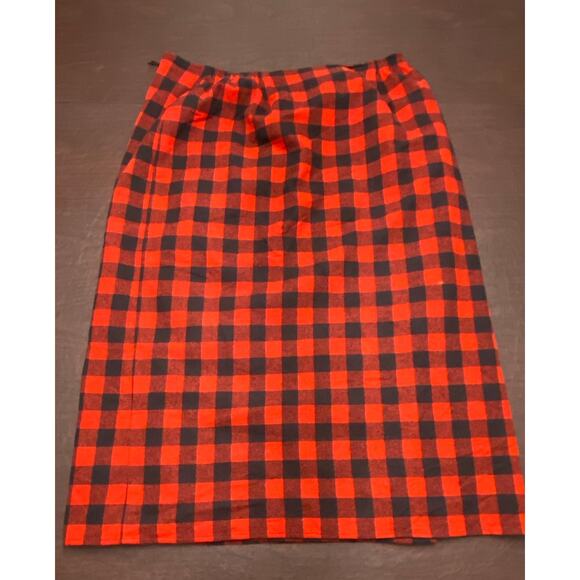 Buffalo Plaid Wool Blend Red Black Wrap Skirt Size 20 *FLAW* Cabincore Fall - Picture 2 of 10
